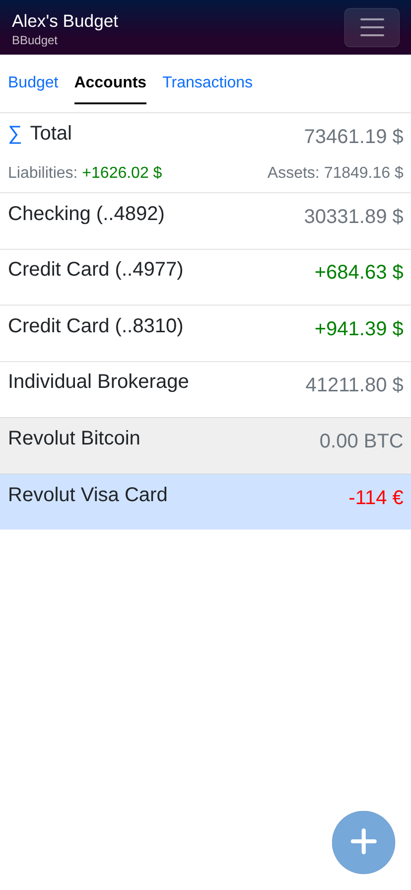 Mobile Accounts View